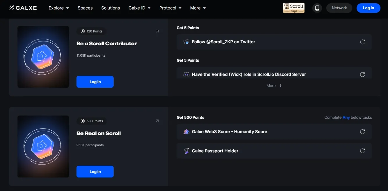 Scroll 在 Galxe 上发布“Scroll Saga: The Prelude”积分任务