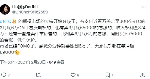 Deribit 亚太商务负责人：市场已经 FOMO，并期待 BTC 突破 6.9 万美元
