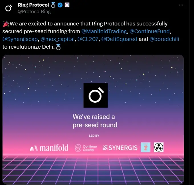 DEX 项目 Ring Protocol 完成 pre-seed 轮融资，Manifold Trading 等参投