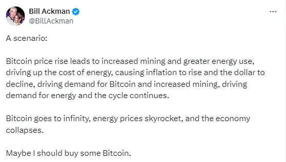 Hedge fund mogul Ackman is considering buying Bitcoin