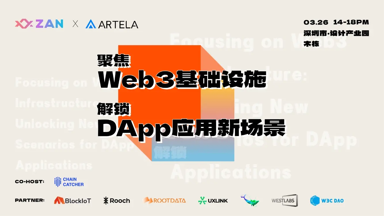 ChainCatcher 聯合 ZAN、Artela 於 3 月 26 日在深圳舉辦“聚焦 Web3 基礎設施，解鎖 DApp 應用新場景”線下活動
