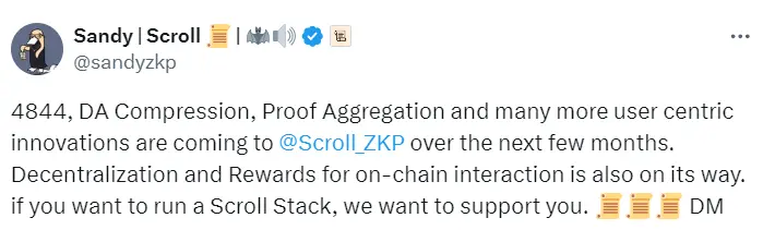 Scroll 將上線 4844、DA Compression、證明聚合等新功能