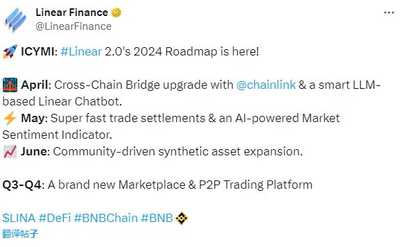 Linear Finance 公布 2024 年路线图：下半年拟推 P2P 交易平台