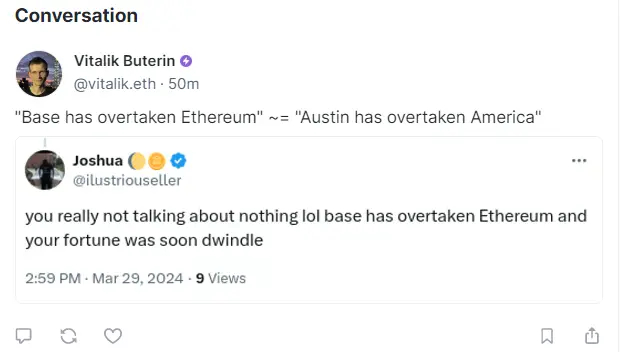 Vitalik：“Base 超越以太坊”就如同“得州奥斯汀超越美国”