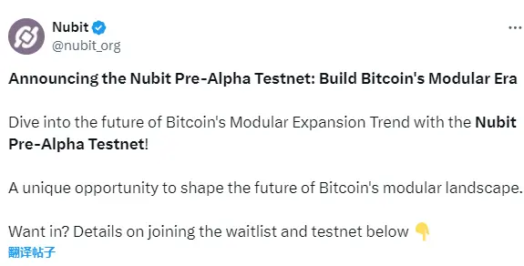 比特币原生 DA 层 Nubit 已开放 Pre-Alpha 测试网