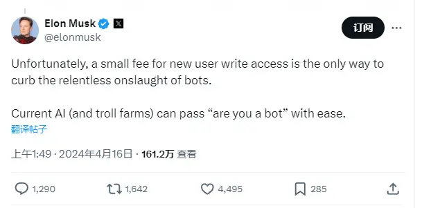 Musk plans to charge a small fee to new users on X to curb the issue of zombie accounts