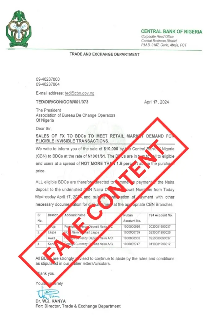 更正：尼日利亚央行称“冻结Bybit、KuCoin、OKX、Binance用户账户”为非官方内容