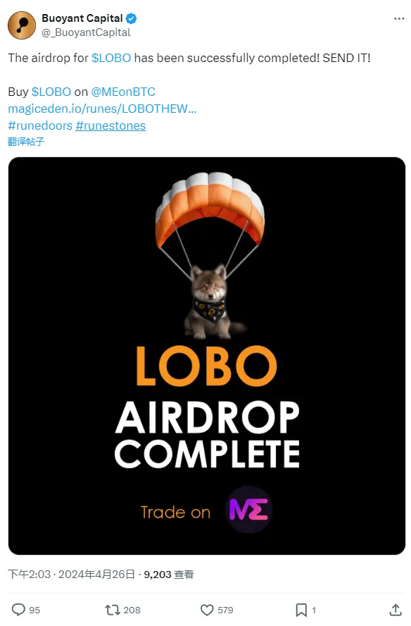 9 号符文 LOBO•THE•WOLF•PUP 空投已完成