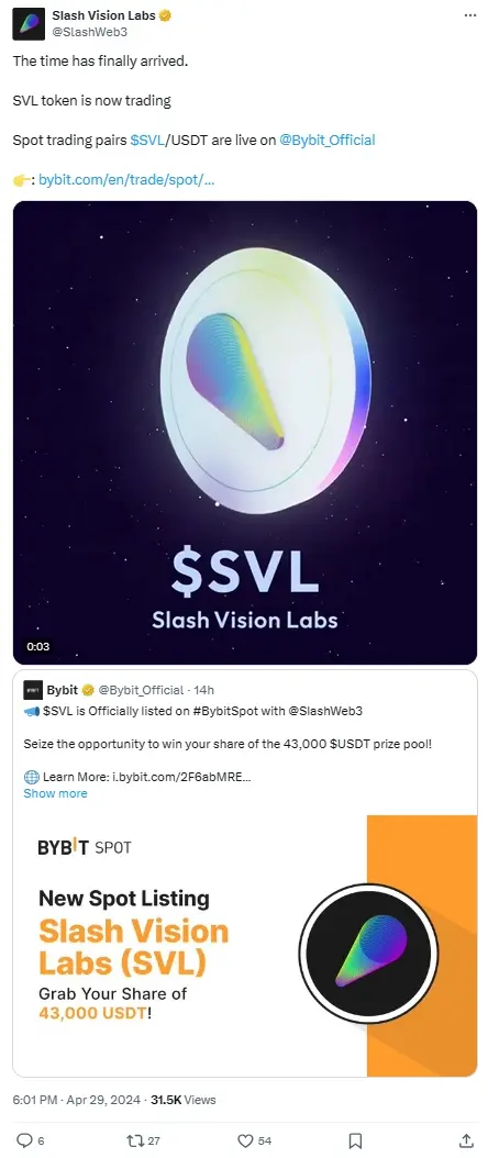 去中心化支付工具 Slash 的 SVL 代币已在 Bybit 上上线