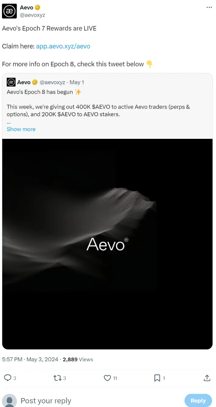 AevoはEpoch 7の報酬受け取りを開始しました。
