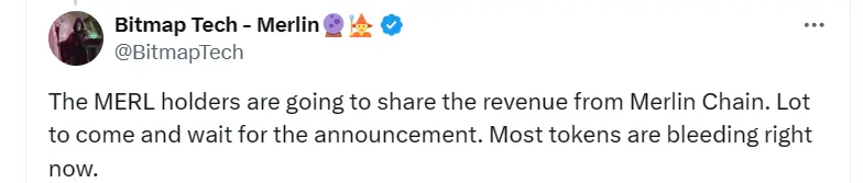 Bitmap Tech：MERL 持有者將分享 Merlin Chain 收入