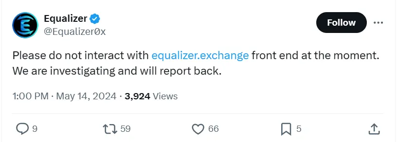 Fantom 生态 DEX Equalizer 疑似被黑客攻击，请勿交互