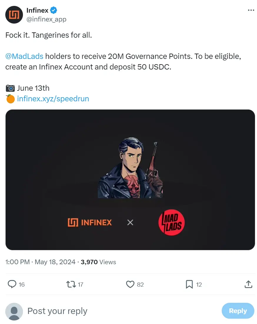 Infinex 将向 Mad Lads 持有者发放 2000 万治理积分