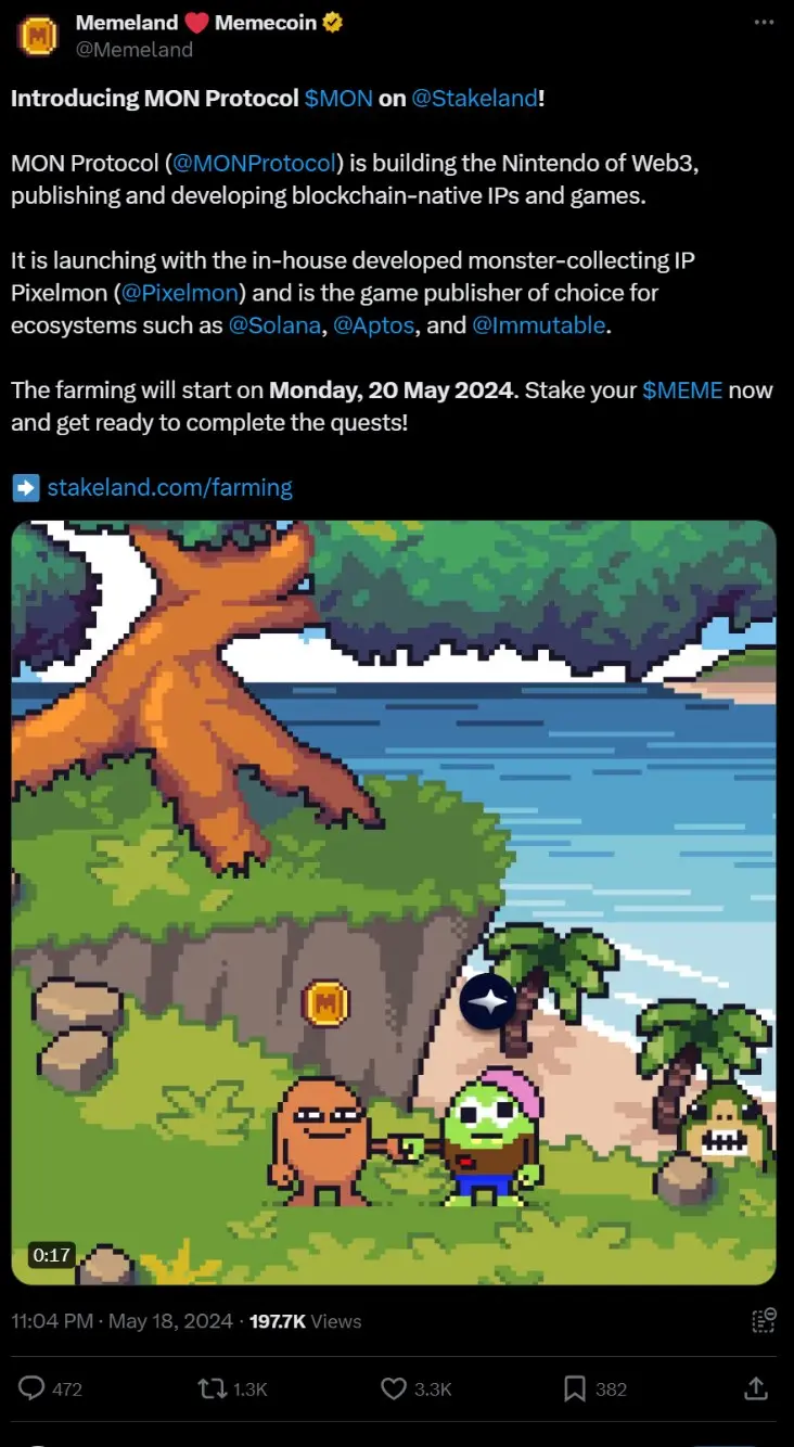 Memeland  正式推出 Web3 游戏协议 MON Protocol