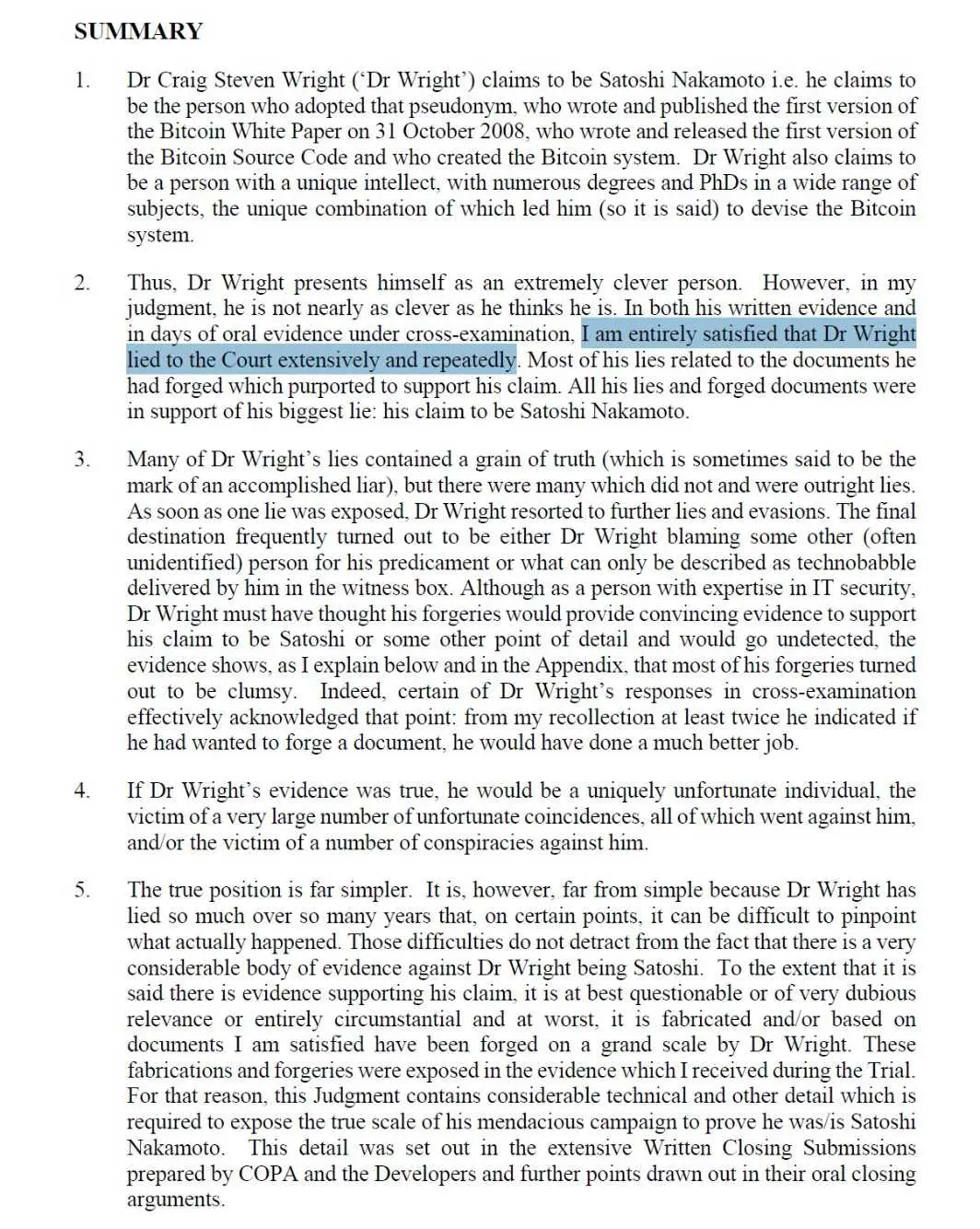 COPA의 오본손에 대한 판결이 발표되었으며, 후자는 법원에 반복적으로 거짓말을 했습니다