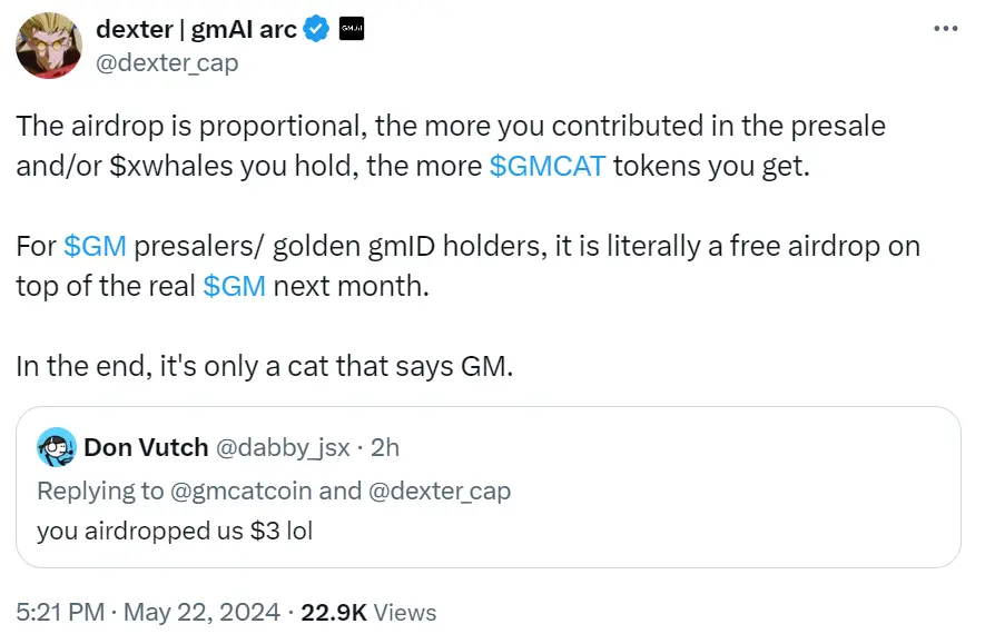 Whales Market founder: gm.ai tokens will be airdropped next month
