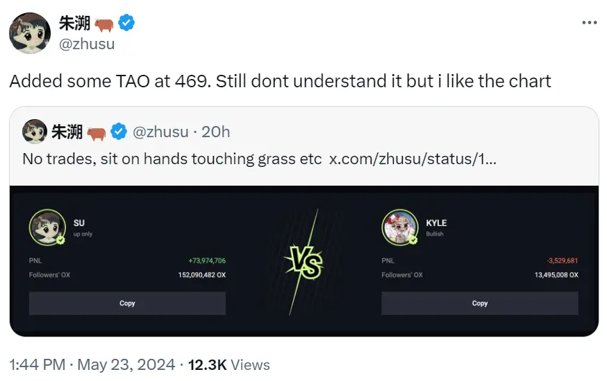 Su Zhu：469달러에서 일부 TAO를 매수했습니다