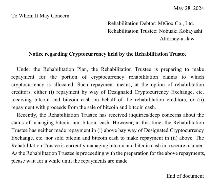 Mt. Gox 确认转移比特币是为 10 月 31 日债权人还款截止日做准备
