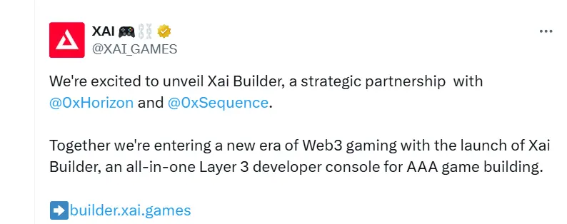 XAI: AAA 게임 구축을 위한 통합 L3 개발자 제어 플랫폼 Xai Builder 출시