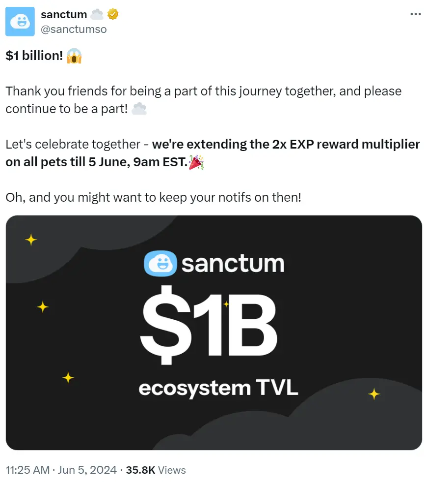 データ：Sanctum エコシステム TVL 10 億ドル突破