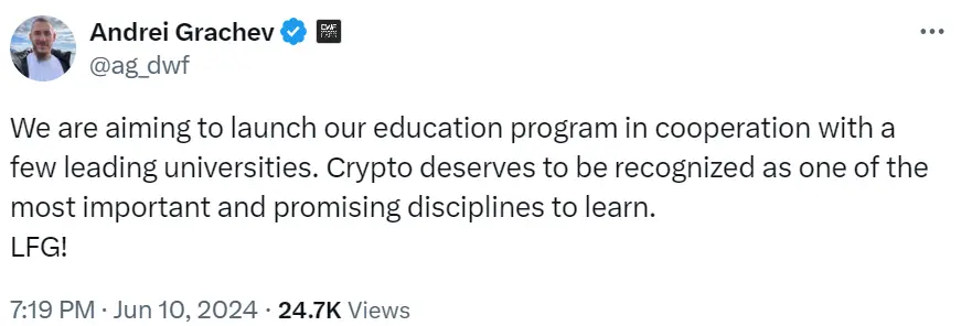 DWF Labs 联创：计划与几所顶尖大学合作启动教育计划