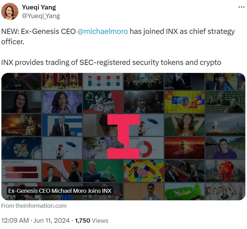 前 Genesis 首席執行官加入 INX 擔任首席戰略官