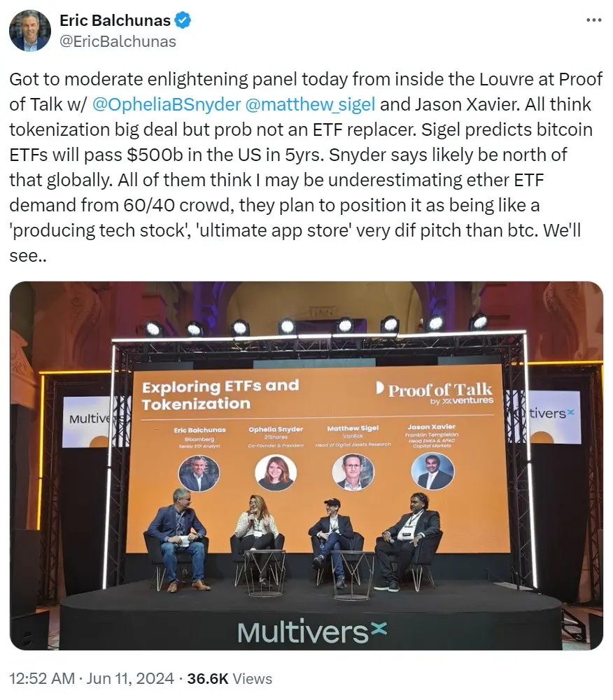 業界関係者は、アメリカのビットコイン ETF の資産管理規模が5年以内に5000億ドルを超えると予測しています。