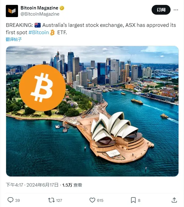 The Australian Securities Exchange (ASX) has approved its first spot Bitcoin ETF