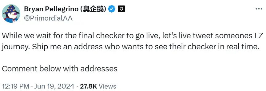 LayerZeroのCEO：リアルタイムで魔女チェックの結果を確認したい方は、Xのコメント欄にアドレスを残してください。