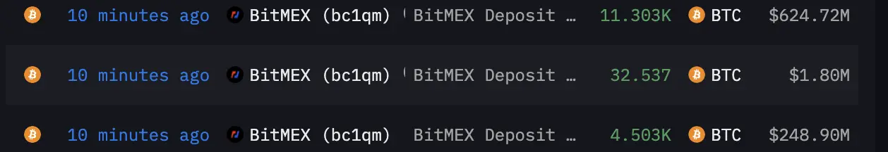 數據：BitMEX 交易所錢包出現超 8 億美元的資金轉移