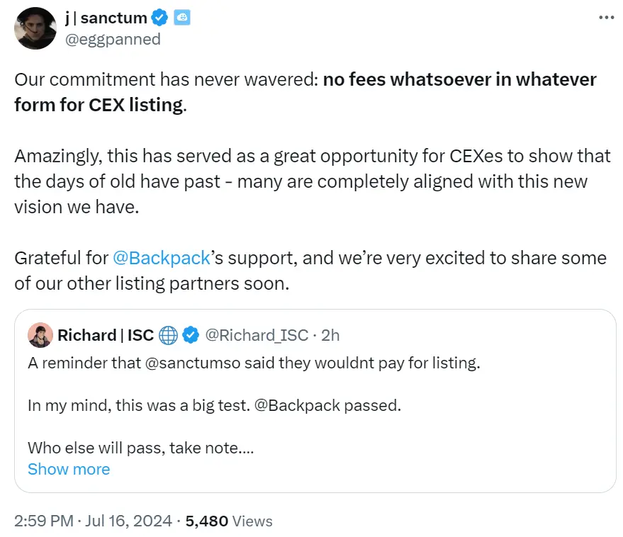Sanctum 공동 창립자는 CEX에서 CLOUD 토큰이 상장될 때 어떤 비용도 지불하지 않을 것이라고 재확인했습니다