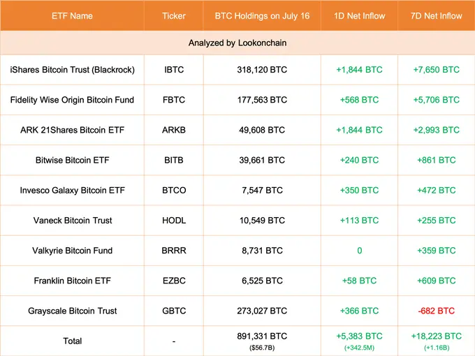 データ：アメリカの現物ビットコインETFが本日5,383枚のBTCを増持しました。