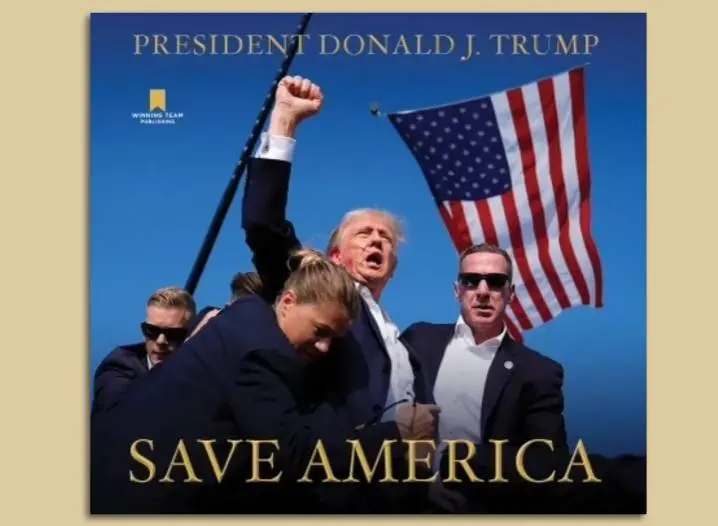 トランプの新書『Save America』は9月3日に発売され、表紙は暗殺未遂の写真です。