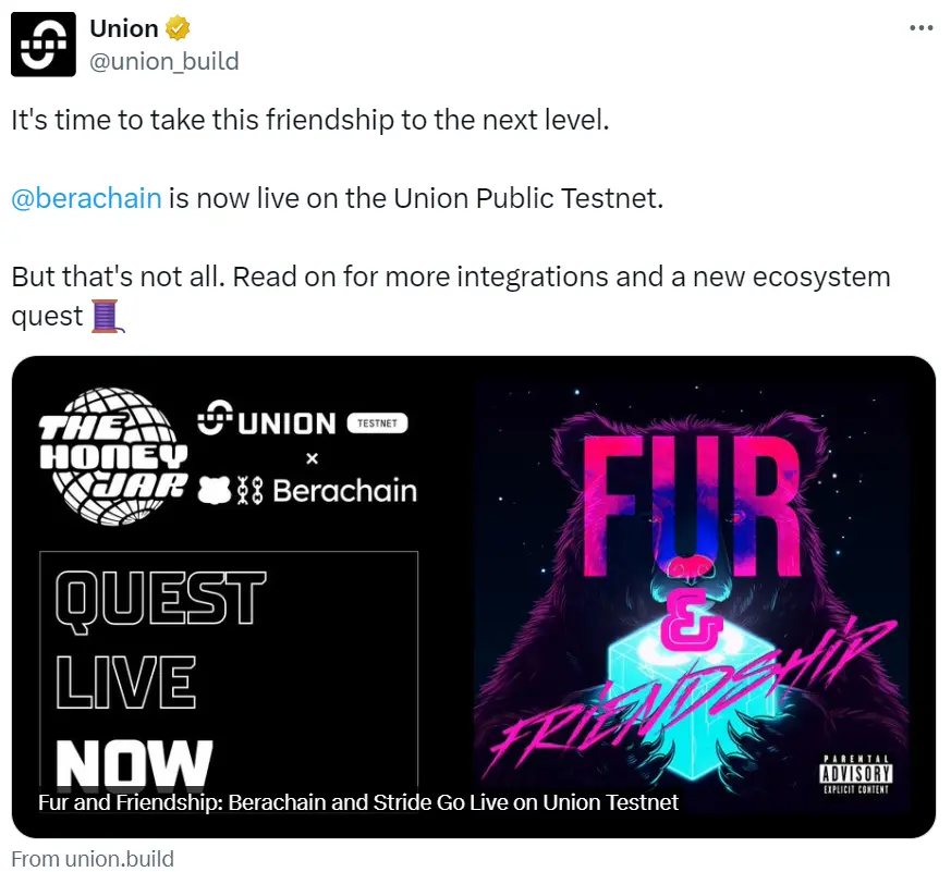 Berachain 已上线 Union 公共测试网