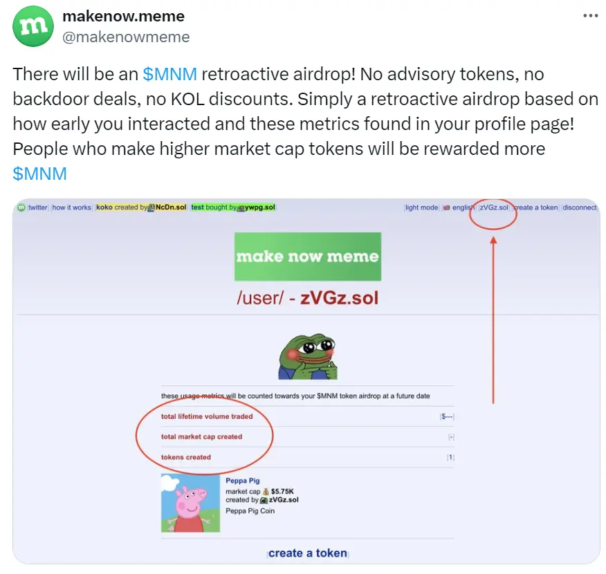 makenow.meme 擬進行 MNM 回溯空投