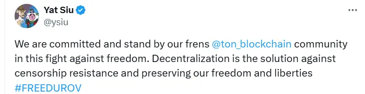 Animoca co-founder: Supporting the TON community, decentralization is a way to combat censorship and maintain freedom