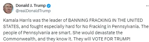 Trump: Harris led the movement for the "ban on hydraulic fracturing" in the United States