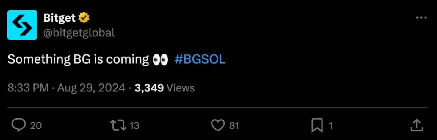 Bitget 發推文稱將推出 BGSOL