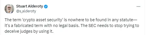 Rippleの最高法務責任者：米国SECは「暗号資産証券」という虚構の用語を使用して裁判官を誤導するのをやめるべきだ。