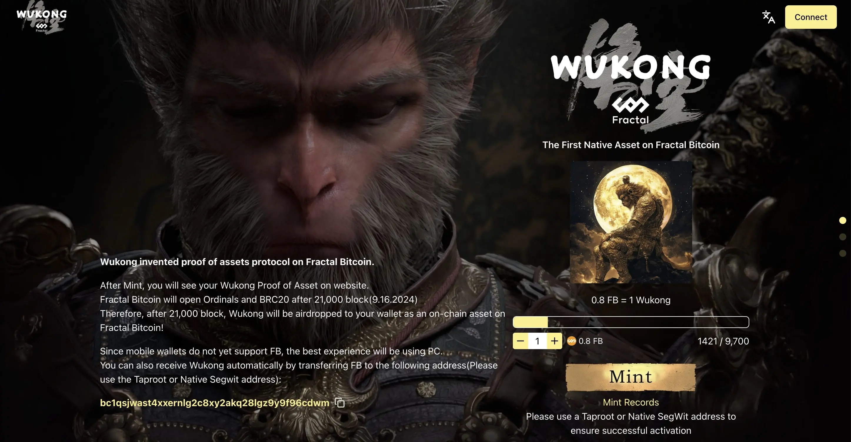 Fractal Bitcoin에서 첫 번째 네이티브 자산 Wukong이 공식적으로 민트 시작되었습니다