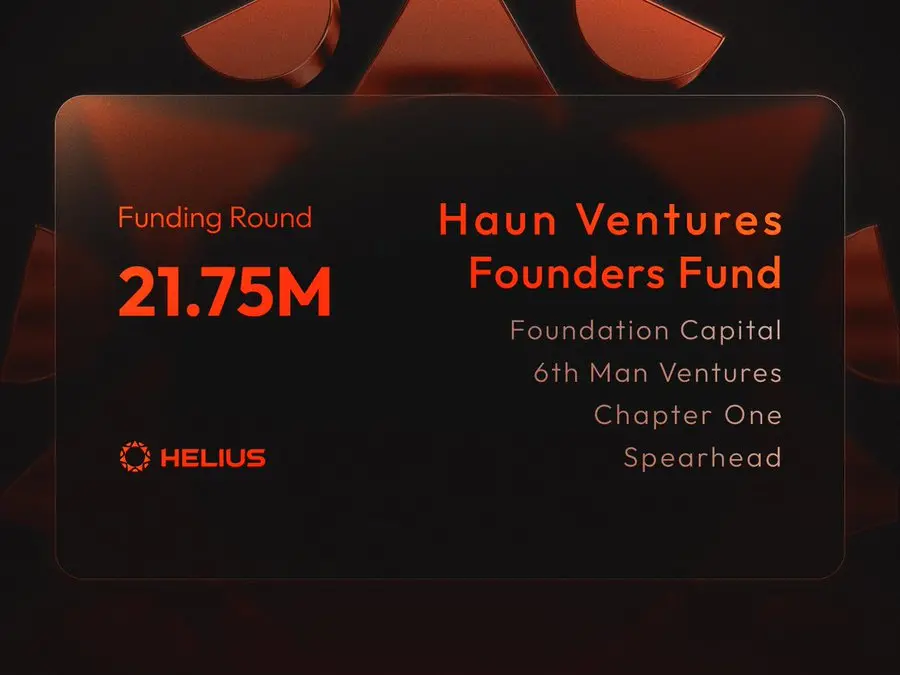 솔라나 개발자 플랫폼 헬리우스, 2000만 달러 이상 자금 조달 완료, 하운 벤처스 등 참여