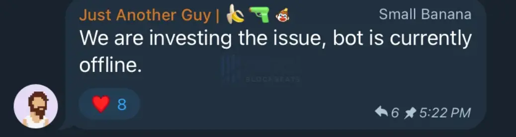 Banana Gun 回应“钱包被盗”事件：正在调查，机器人服务已暂停