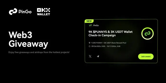 TONエコシステムプロジェクトPinGoは正式にOKX Connectに接続され、ユーザーにUSDTおよび$PUNNYトークンをエアドロップしました。