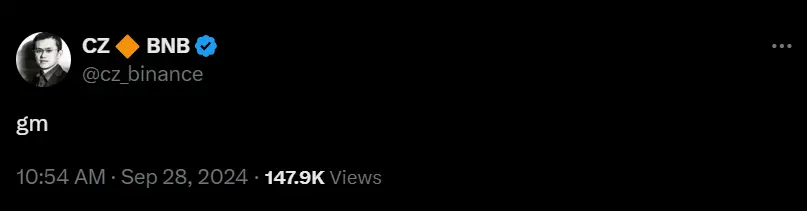 赵長鵬は刑期を終えて釈放された後、初めてのツイート「GM」を投稿しました。