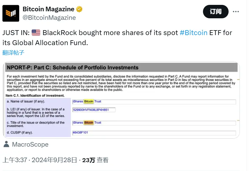 ベイラードグローバルアロケーションファンドがビットコイン現物ETFを増持