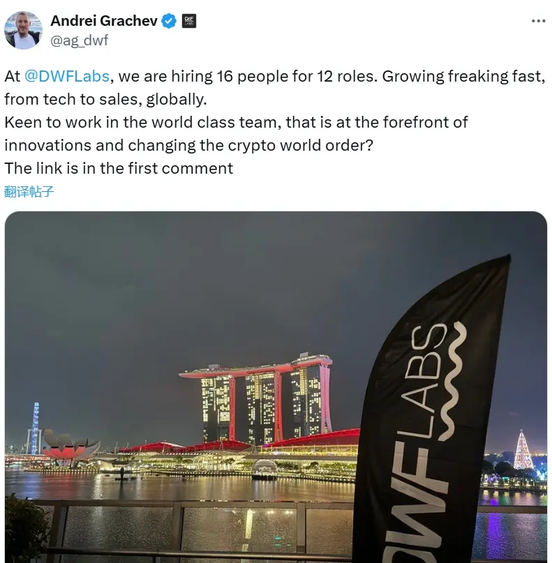 DWF Labs 联创：团队在快速扩张，正为 12 个职位招聘 16 人