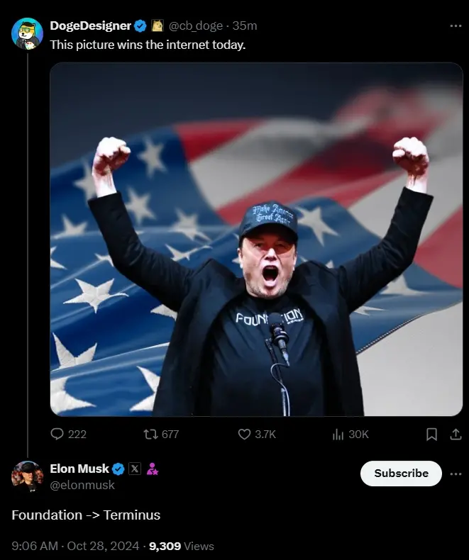 马斯克发文提及“Terminus”