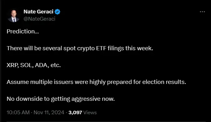 The ETF Store 總裁：預測本週將有數隻新現貨加密貨幣 ETF 申請