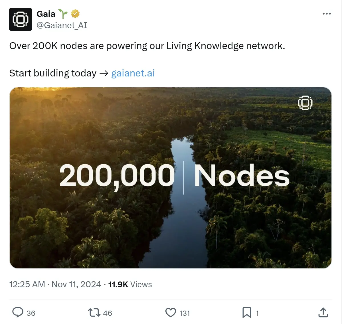 去中心化 AI 推理プロジェクト Gaia のノード運営数が 20 万を突破しました。