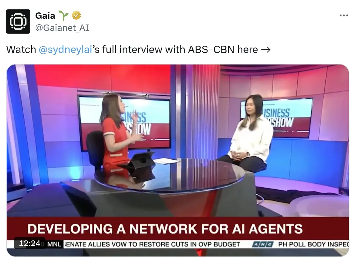 Gaiaの共同創設者シドニー・ライがフィリピンのABS-CBNのインタビューを受け、AIの未来ビジョンを共有しました。